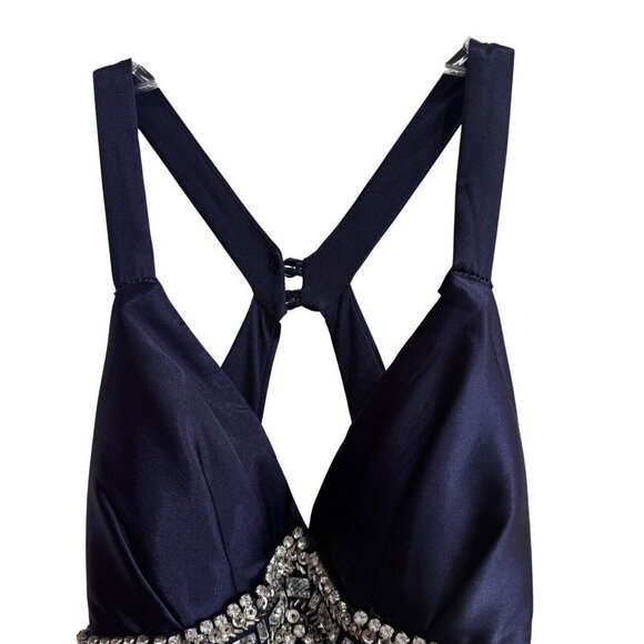 B. DARLEN BodyCon Skim Prom Dress Juniors Size 1/2 Navy Rhinestones Straps Party - Picture 8 of 13
